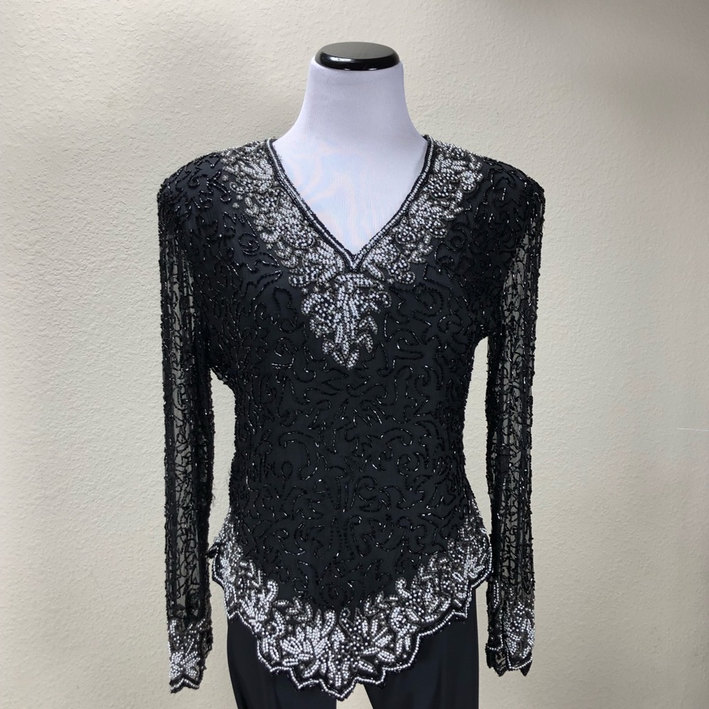 Vintage Brilliante by JA Black & Silver Beaded top